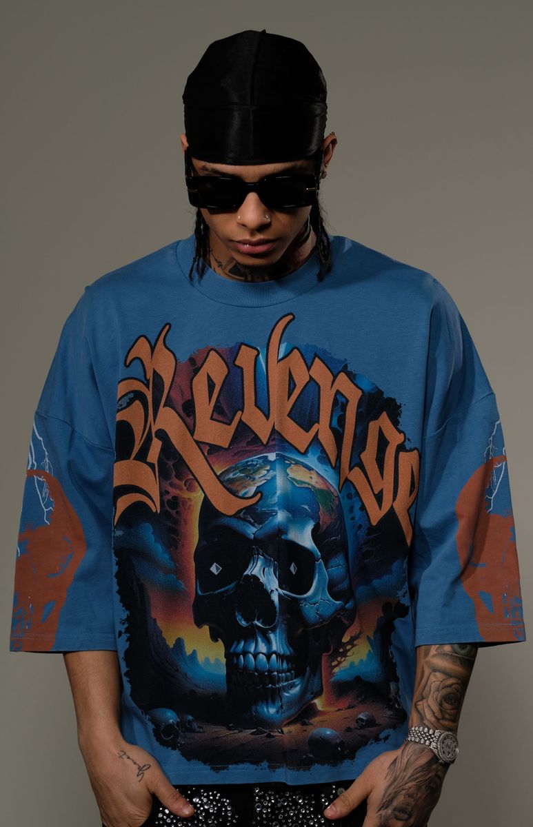 Stray wide & crop fit TSHIRT-BLU