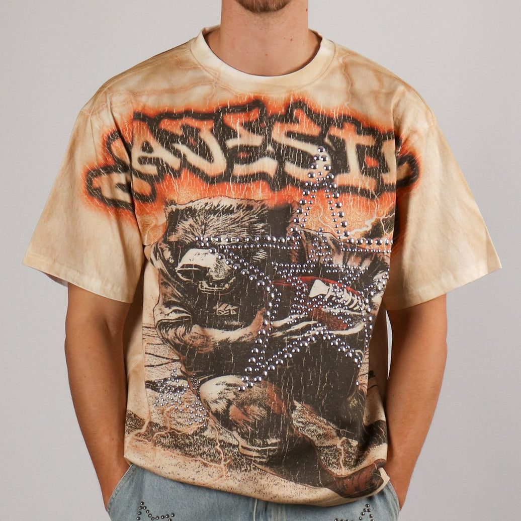 MAJESTIK GARMENT DYED STUD CROPPED TEE-BEIGE