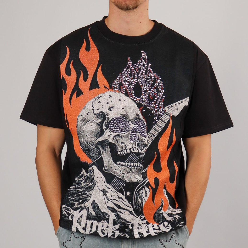 MAJESTIK TAPESTRY MIX STUD CROPPED TEE