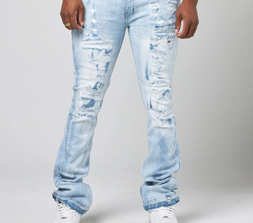 FWRD Men's Worn Down Stacked Flare Denim Jean