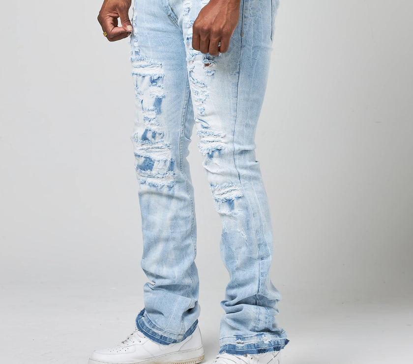 FWRD Men's Worn Down Stacked Flare Denim Jean
