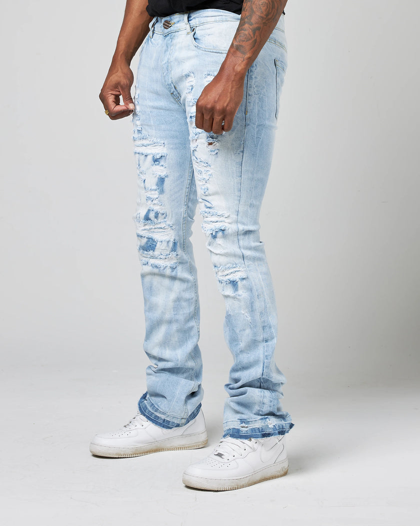 FWRD Men's Worn Down Stacked Flare Denim Jean