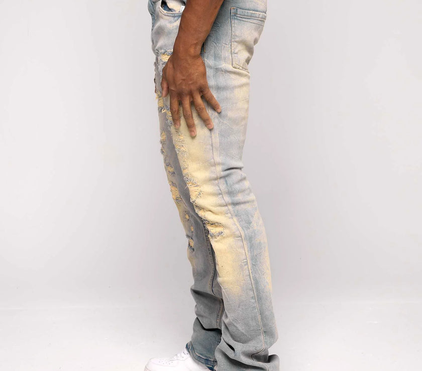 FWRD Men's Worn Down Stacked Flare Denim Jean
