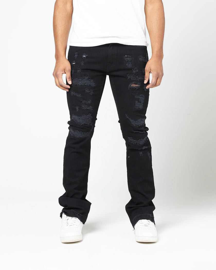 FWRD Men's Worn Down Stacked Flare Denim Jean