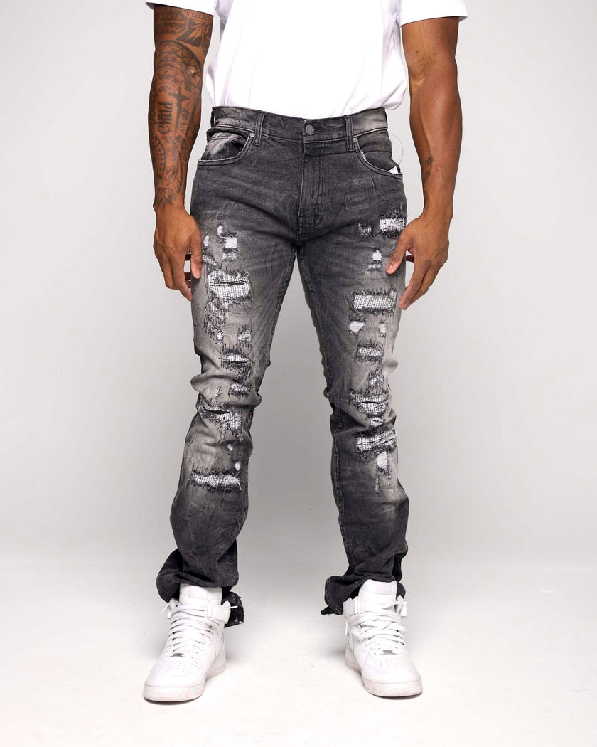 FWRD Men's Worn Down Stacked Flare Denim Jean