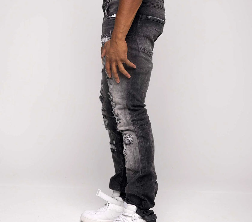FWRD Men's Worn Down Stacked Flare Denim Jean