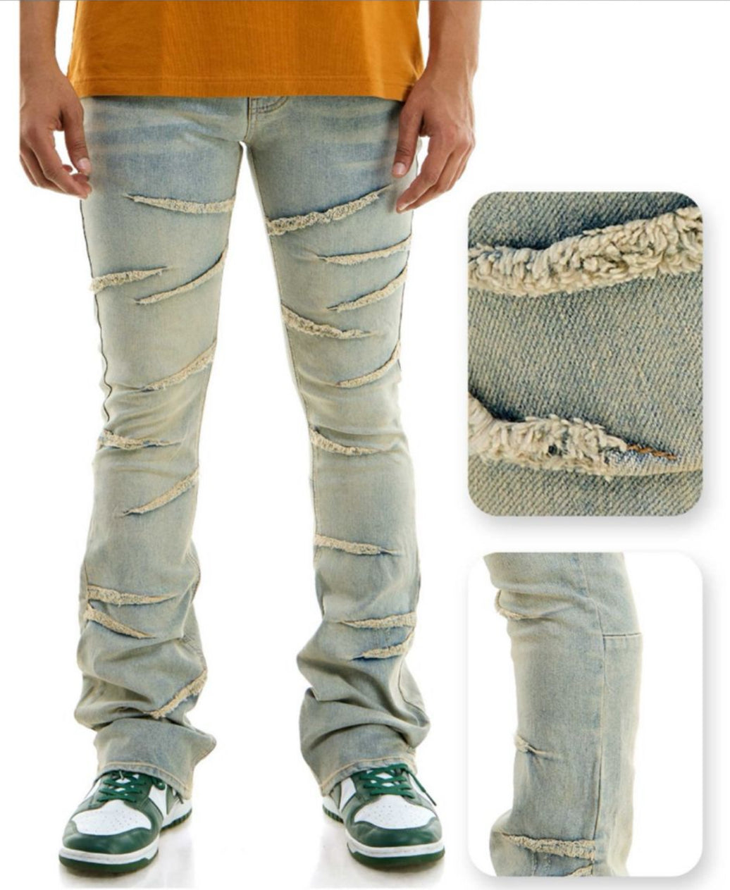 KDNK RAW Edged Skinny Stacked Flare Jeans-KND4602