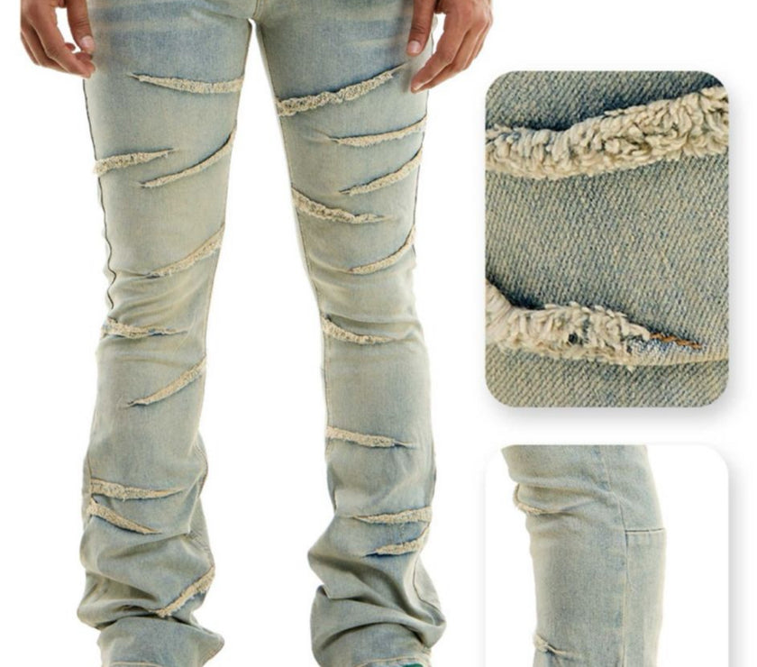 KDNK RAW Edged Skinny Stacked Flare Jeans-KND4602