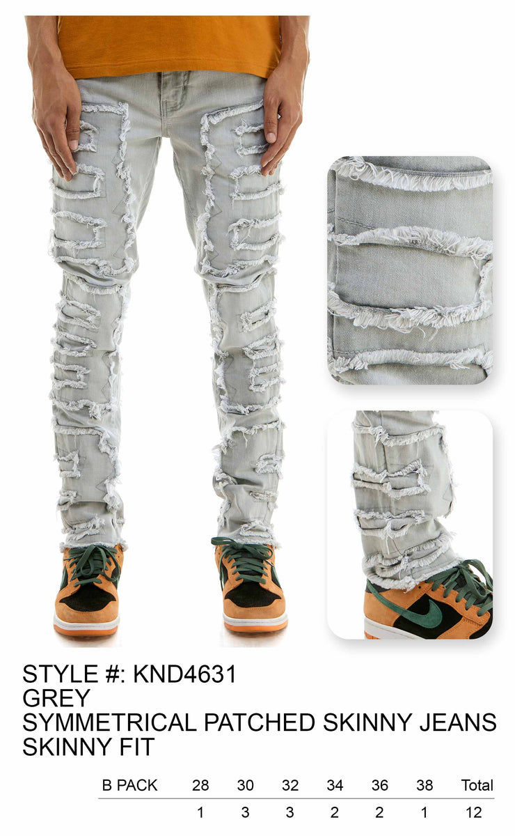KDNK SYMMETRICAL PATCHED SKINNY JEANS-GREY