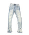 FOCUS JEANS - DISTRESSED FRAYED EMB STACKED DENIM - ICE BLUE - 3498