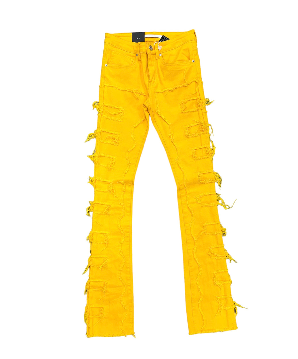 KJLOUD9 Raw Edge Trim Super Stacked Flare Bottom Twill Pants