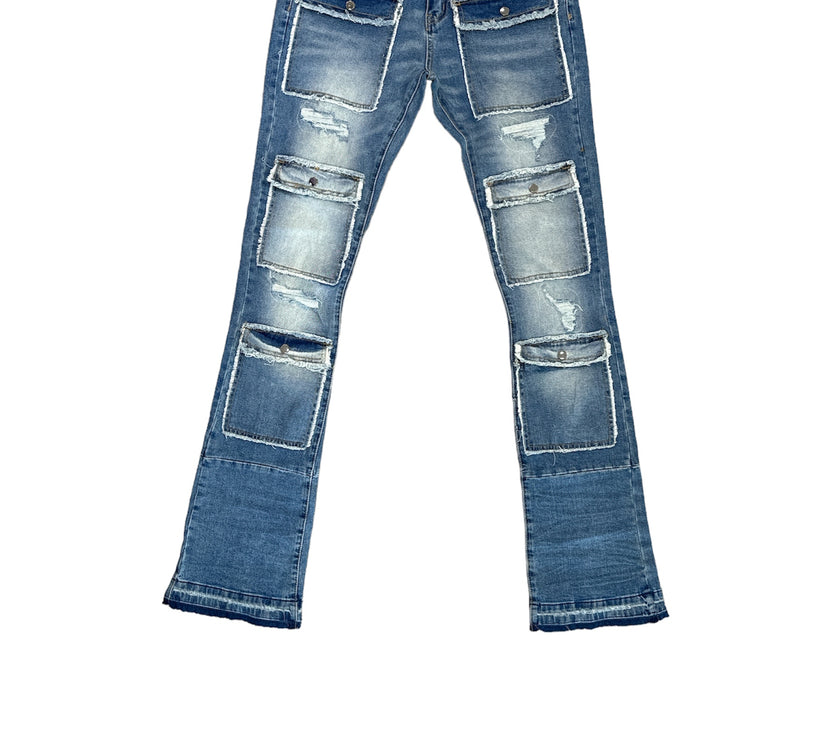 SWITCH SF3691 -Damaged Stacked Denim W/Multi Patch