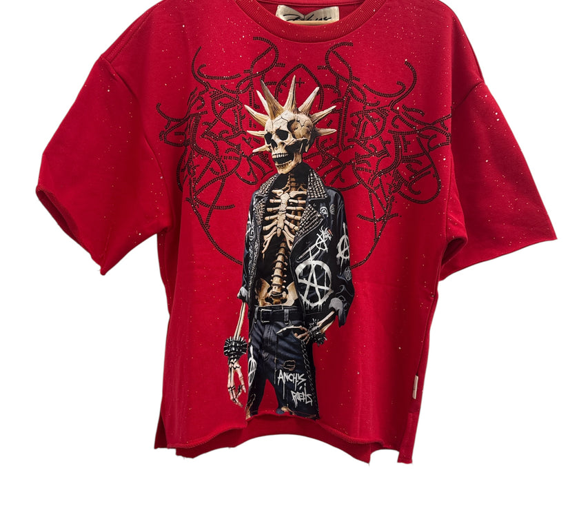BKYS Red Skeleton Rockstar Crop Shirt