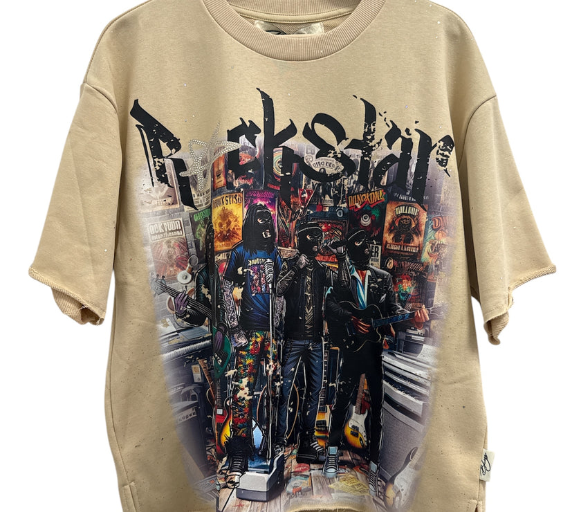BKYS Khaki Rockstar Band Crop Tee
