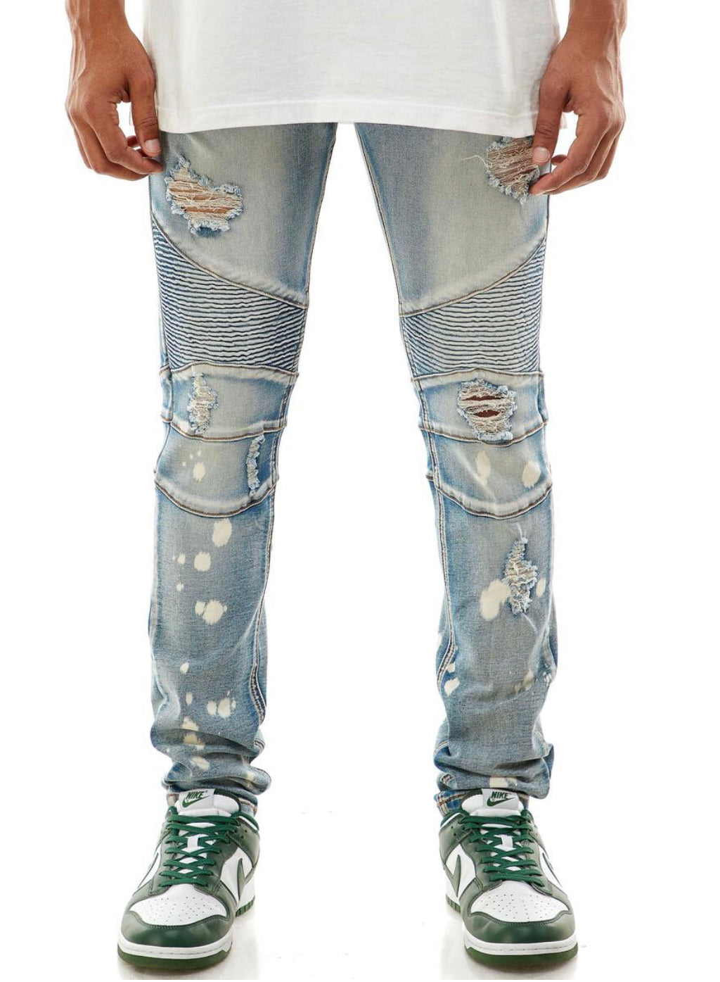 KDNK Bleach Spot Moto Jeans